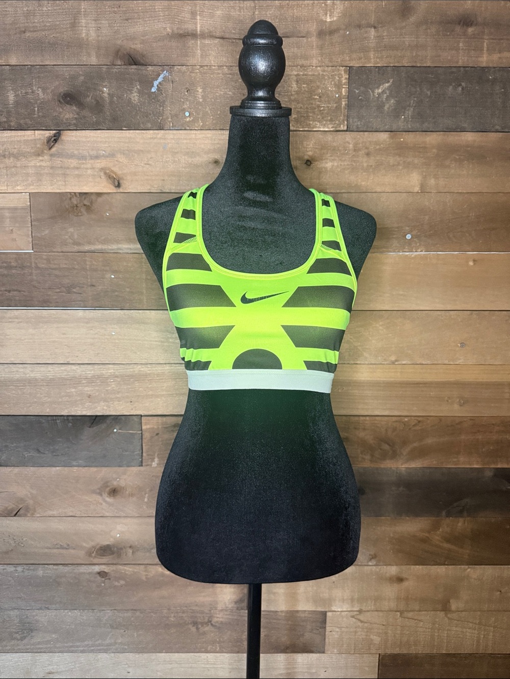 Nike Neon Green and Black Striped Racerback Sports Bra